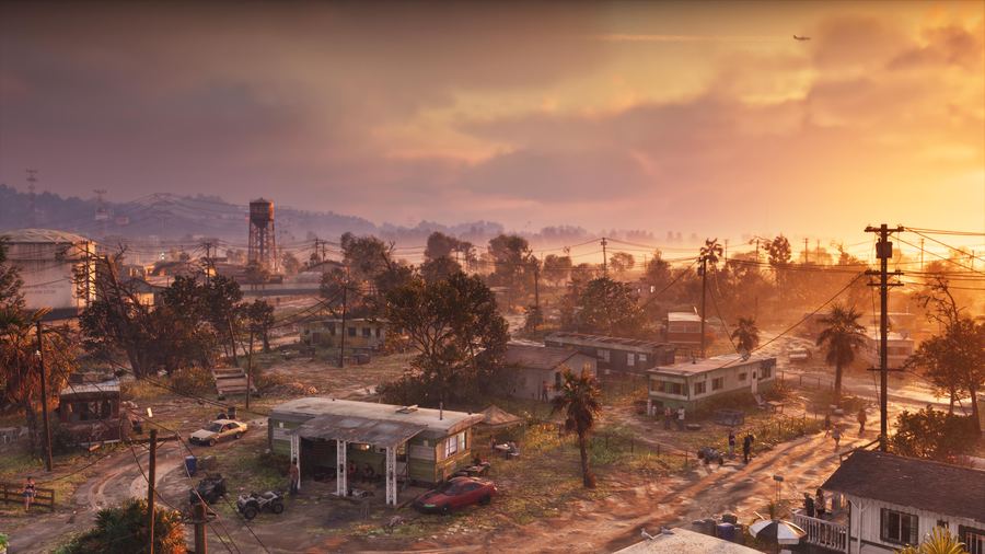 A low sun over a sprawling low-rise coastal town